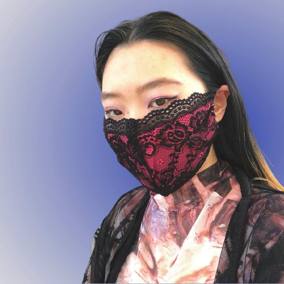 Black & pink Lace Face Mask Dust mask Fashion mask - Picture 7 of 7